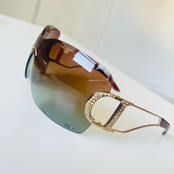 RARE🌹Authentic DIOR rimless brown Gold Swarovski sunglasses Vintage - Picture 3 of 12